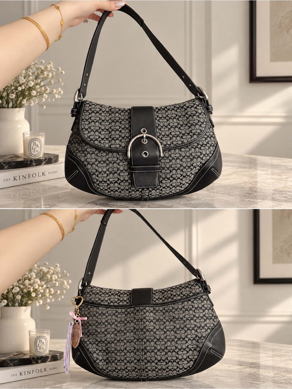 Coach Black Leather & Signature
Canvas Soho Shoulder Bag